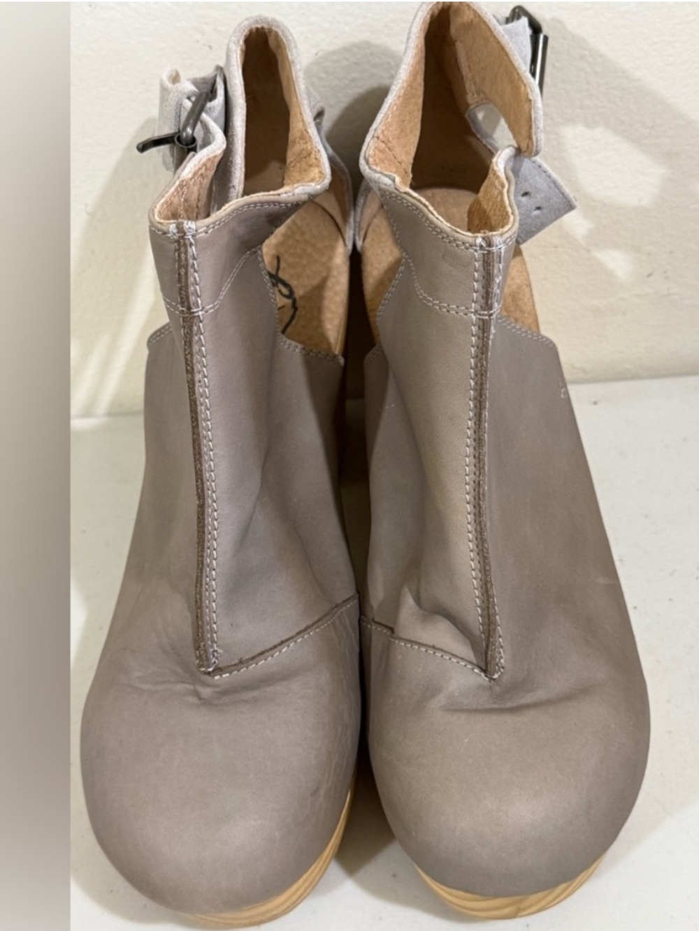 Free People Taupe Leather Ankle Booties with Side Buckle